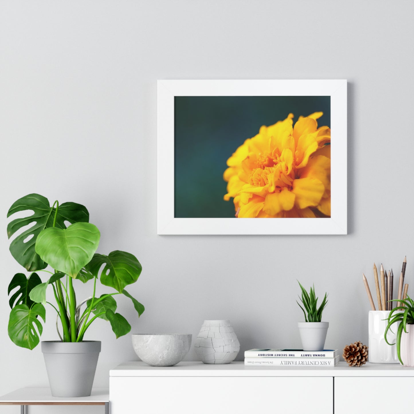 Macro Marigold Flower Framed Matte Print