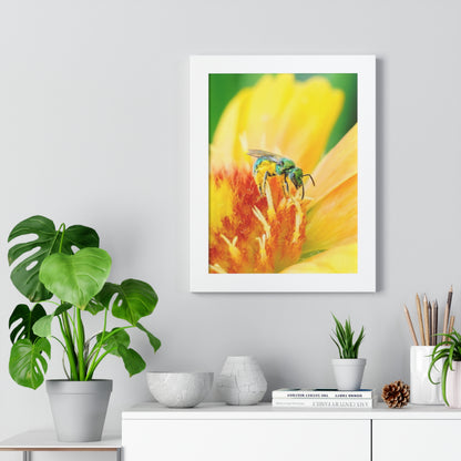 Metallic Green Bee Framed Matte Print