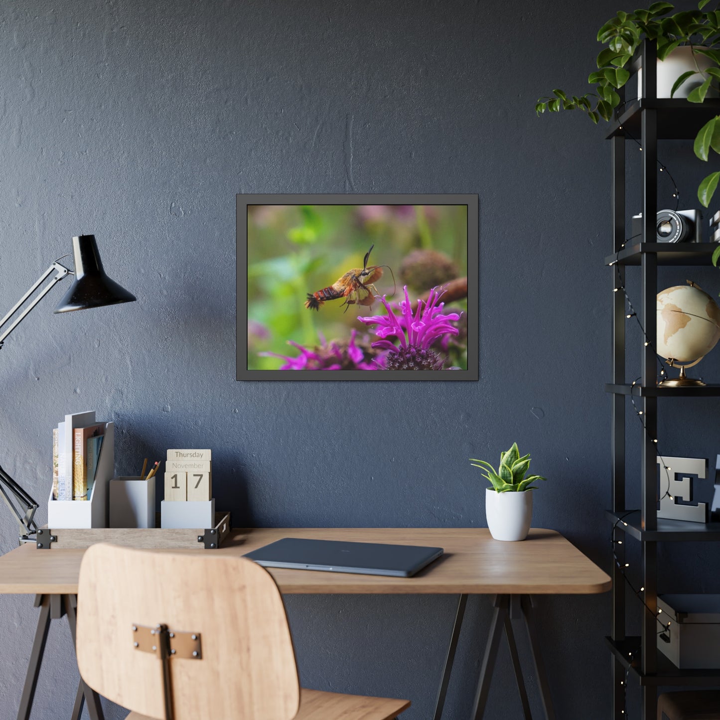 Hummingbird Moth In Flight Framed Print | Nature Photography