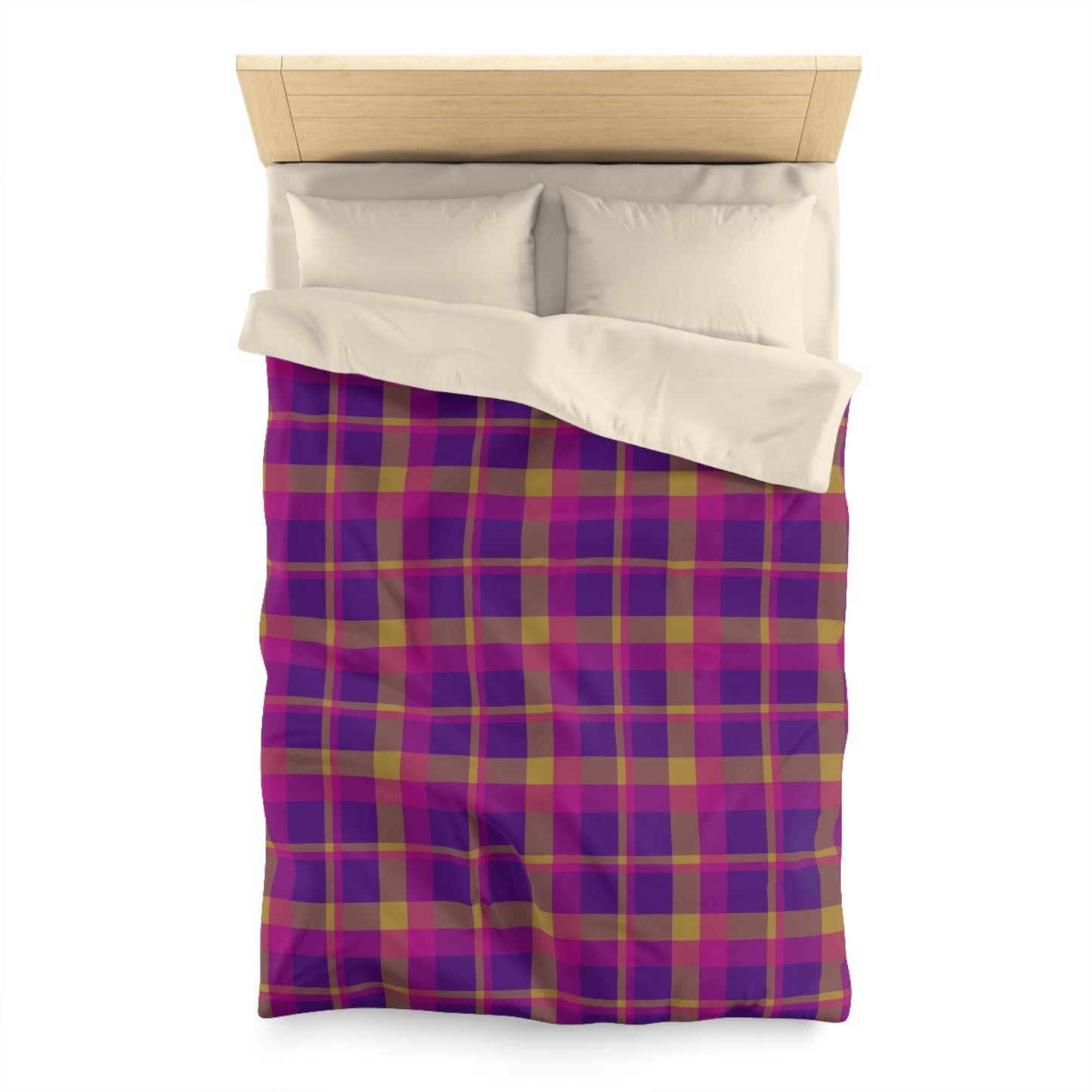 Yellow + Magenta Plaid Woven Duvet Cover