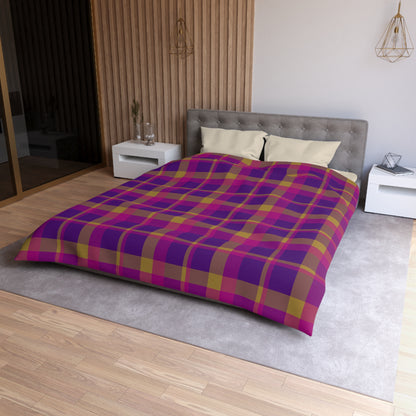 Yellow + Magenta Plaid Woven Duvet Cover