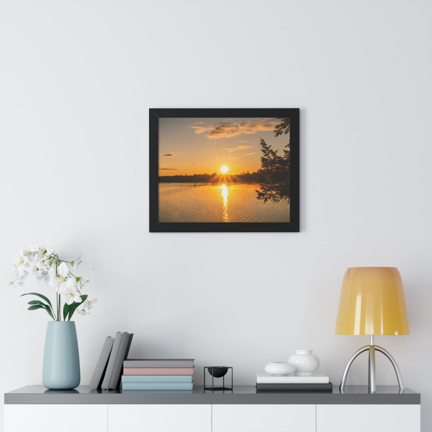 Summer Sunrise Over A Maine Lake Framed Matte Print