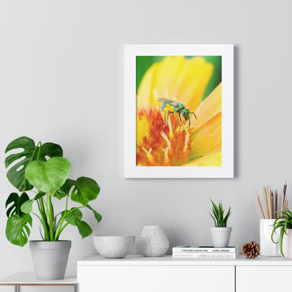 Metallic Green Bee Framed Matte Print