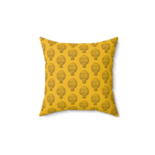 Golden Vintage Hot Air Balloon Faux Suede Throw Pillow