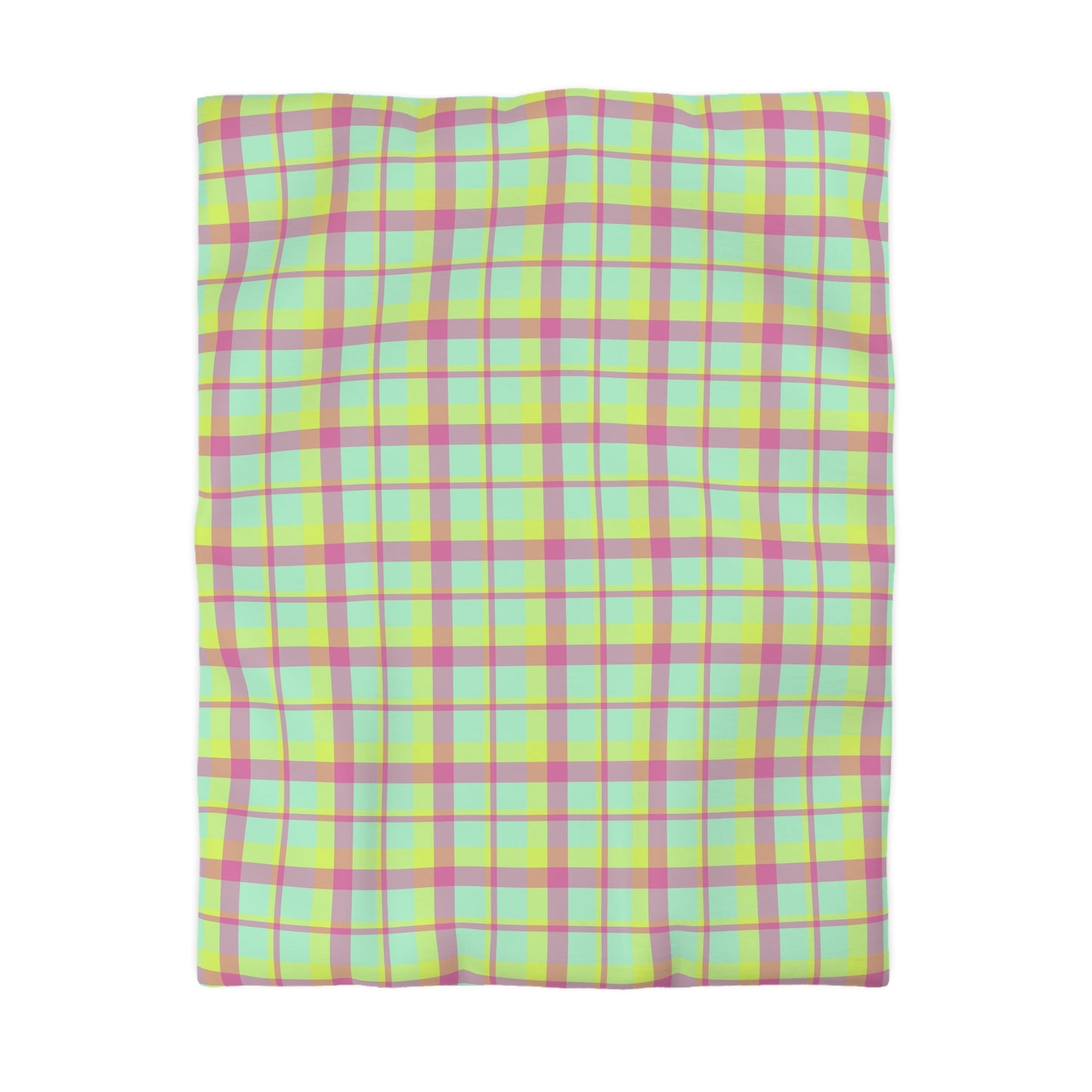 Neon Green + Pink Plaid Woven Duvet Cover