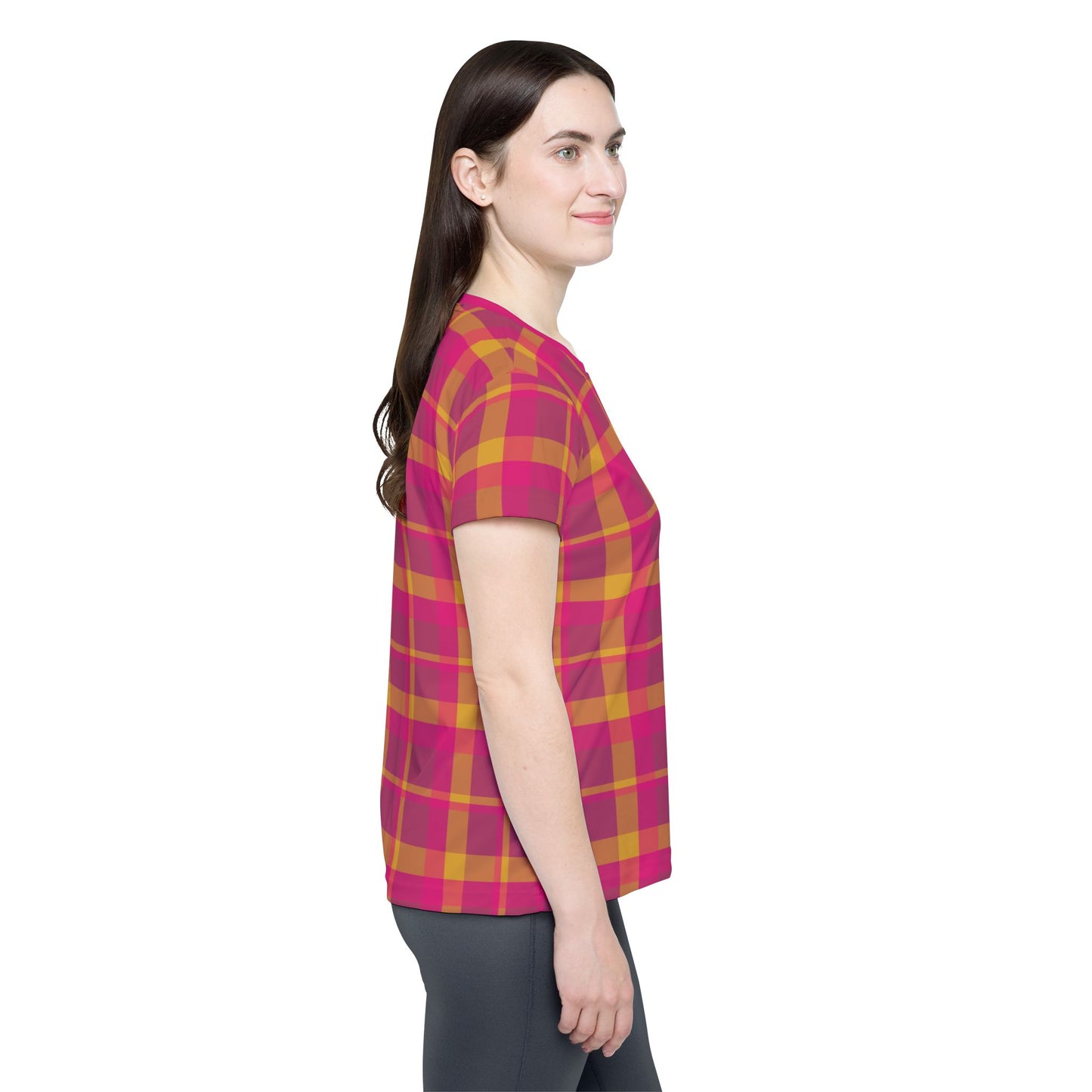 Pink + Yellow Plaid Women's Athletic Shirt