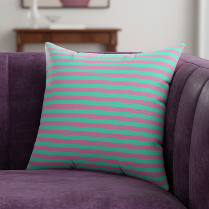 Pink + Teal Striped Faux Suede Throw Pillow