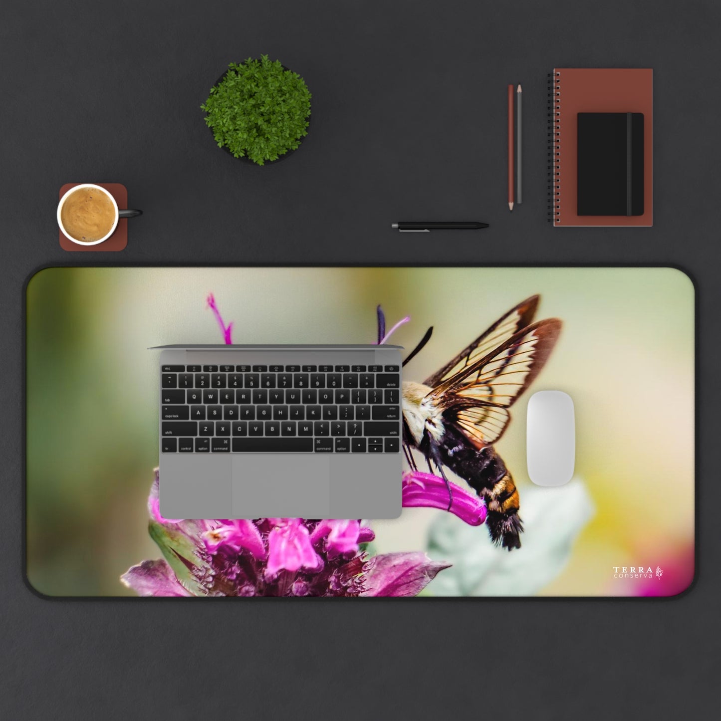 Hummingbird Moth Pollinates Flowers Full-Size Gaming Mousepad