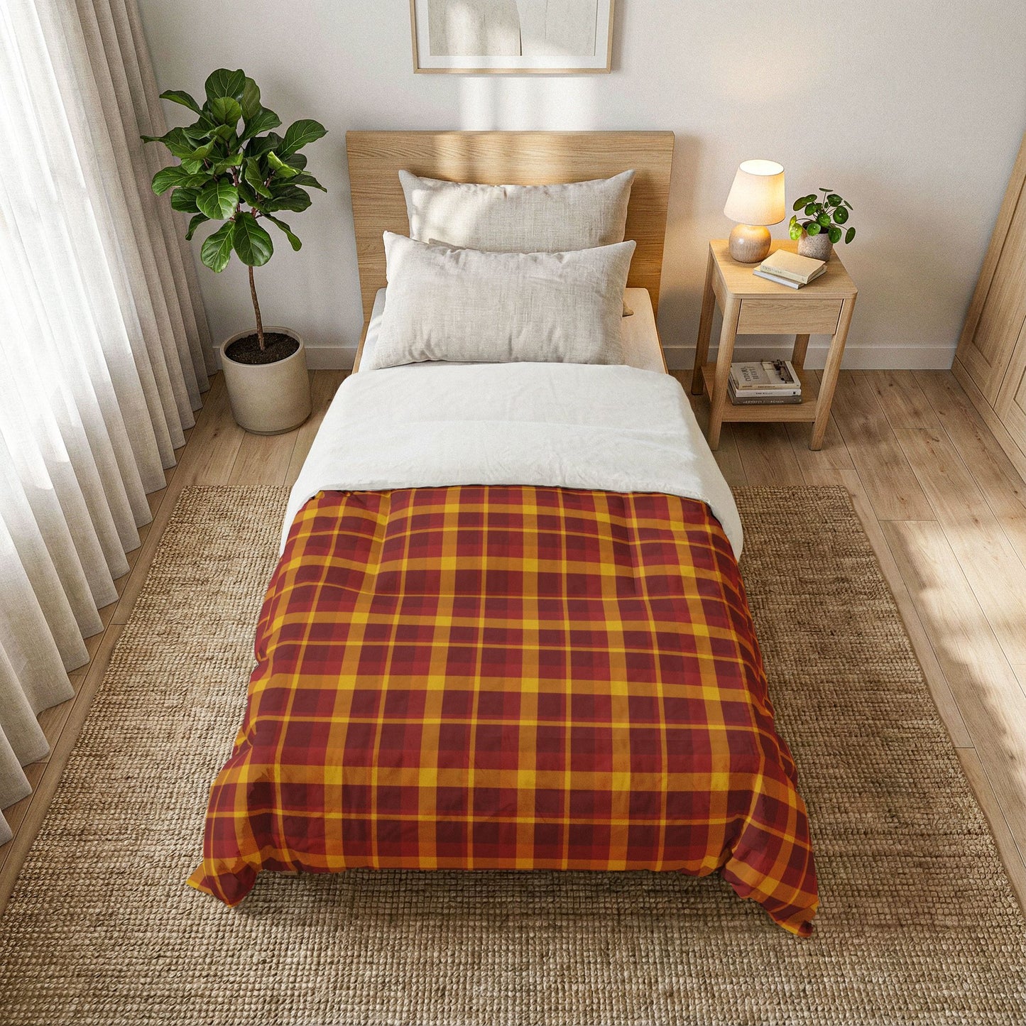 Gold + Red Plaid 100% Cotton Comforter