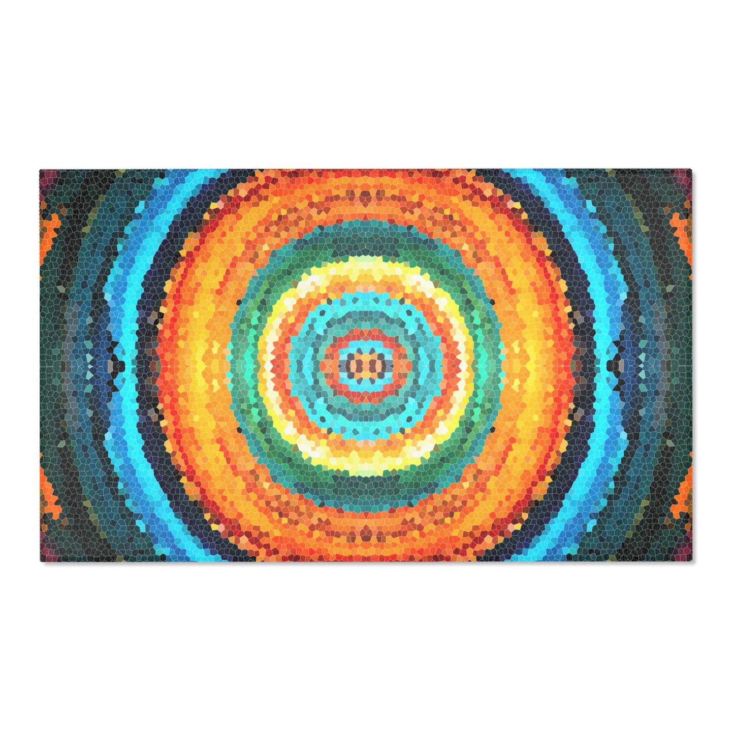 Pixel Mosaic Teal Orange Indoor Area Rug