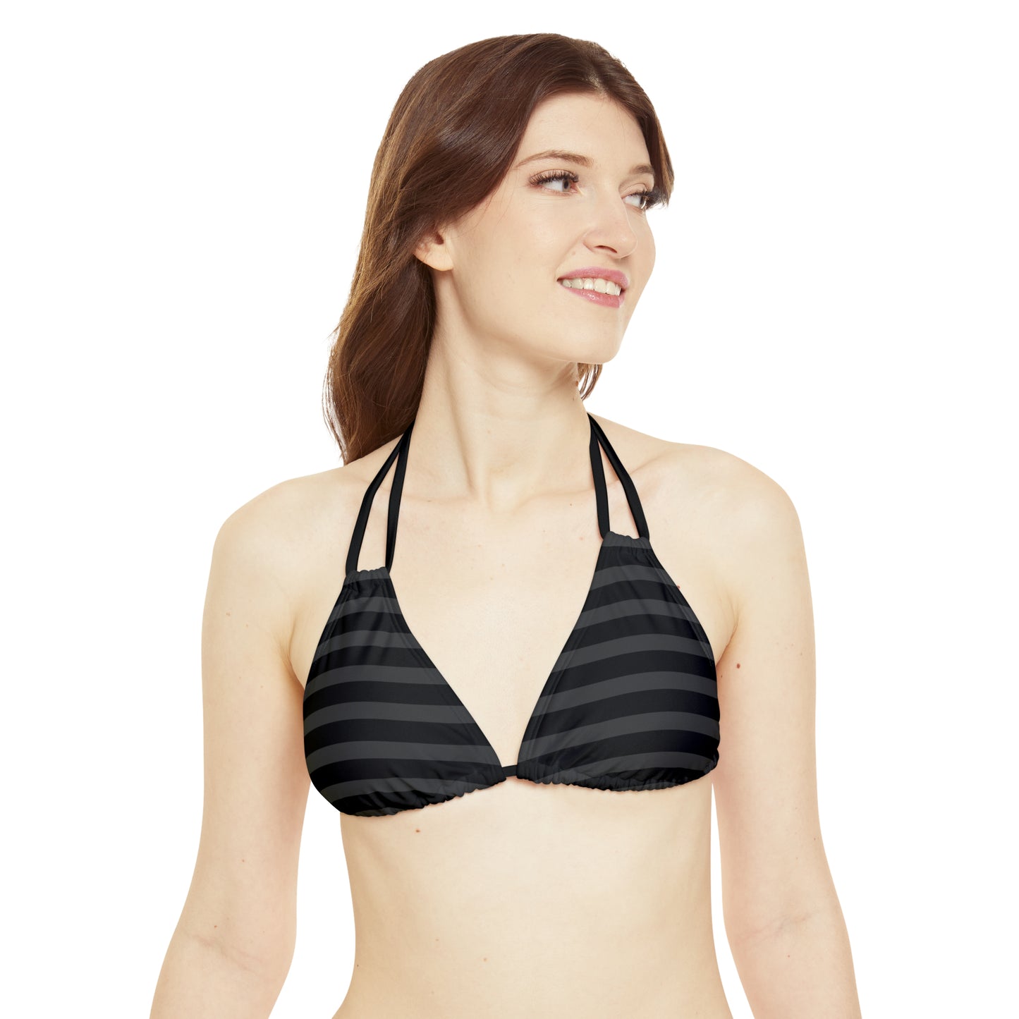 Black + Gray Stripes String Bikini Top