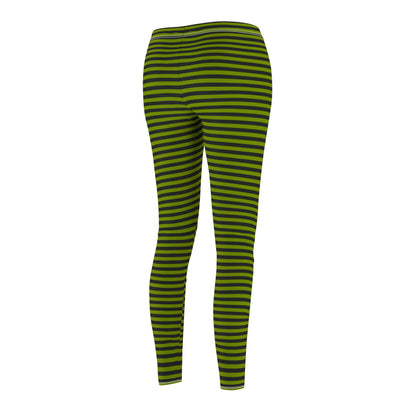 Avocado Green Skinny Striped Women's Super Soft Leggings