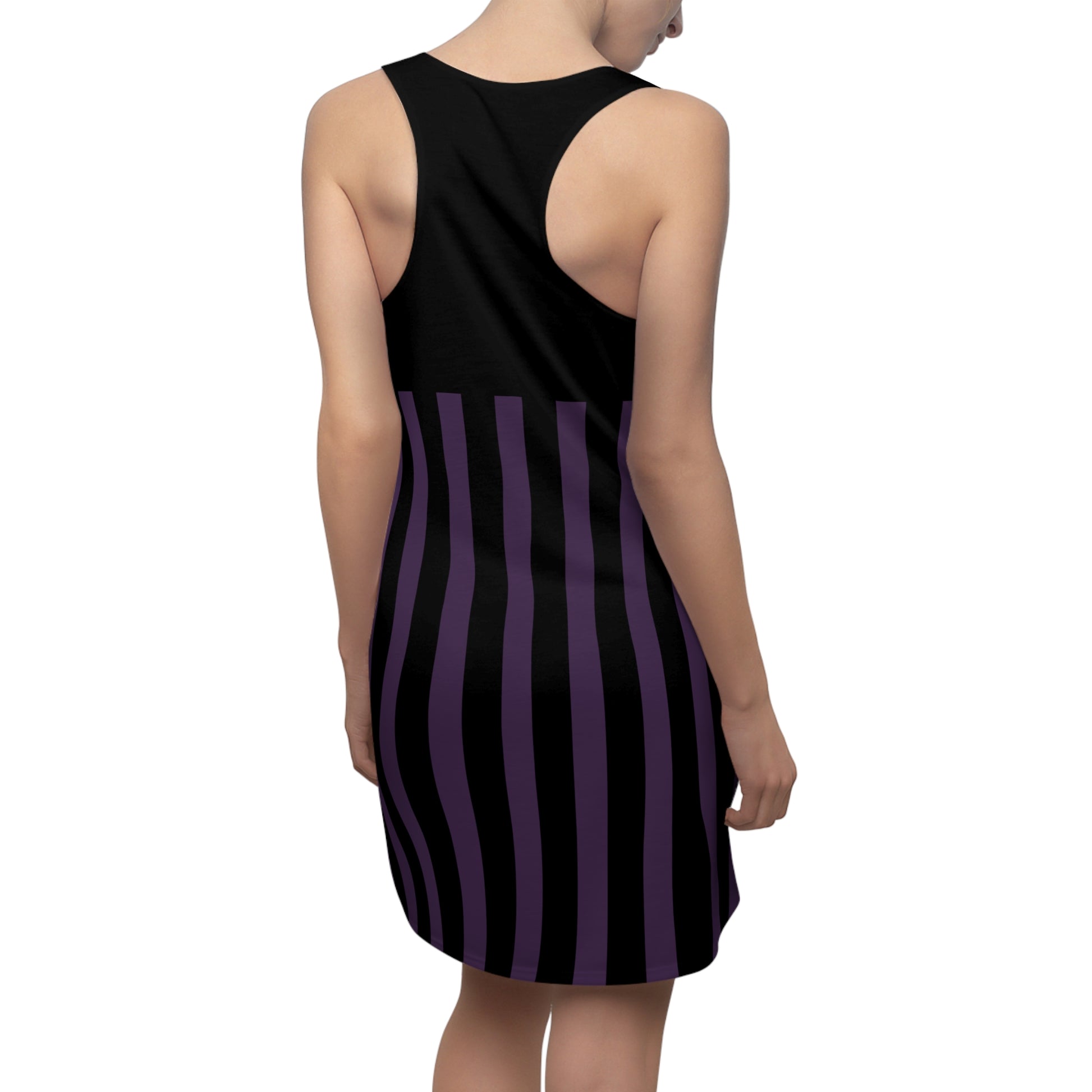 Purple + Black Striped Slinky Women's Racerback Dress S Purple + Black Striped Slinky Women's Racerback Dress S