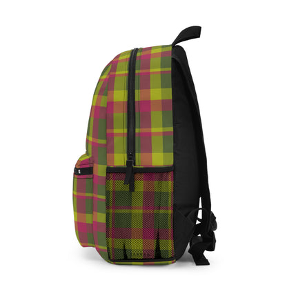 Muted Green + Pink Plaid Water-Resistant School Backpack