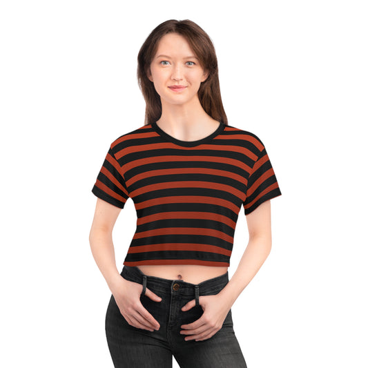 Earthy Red + Black Stripes Cropped Tee