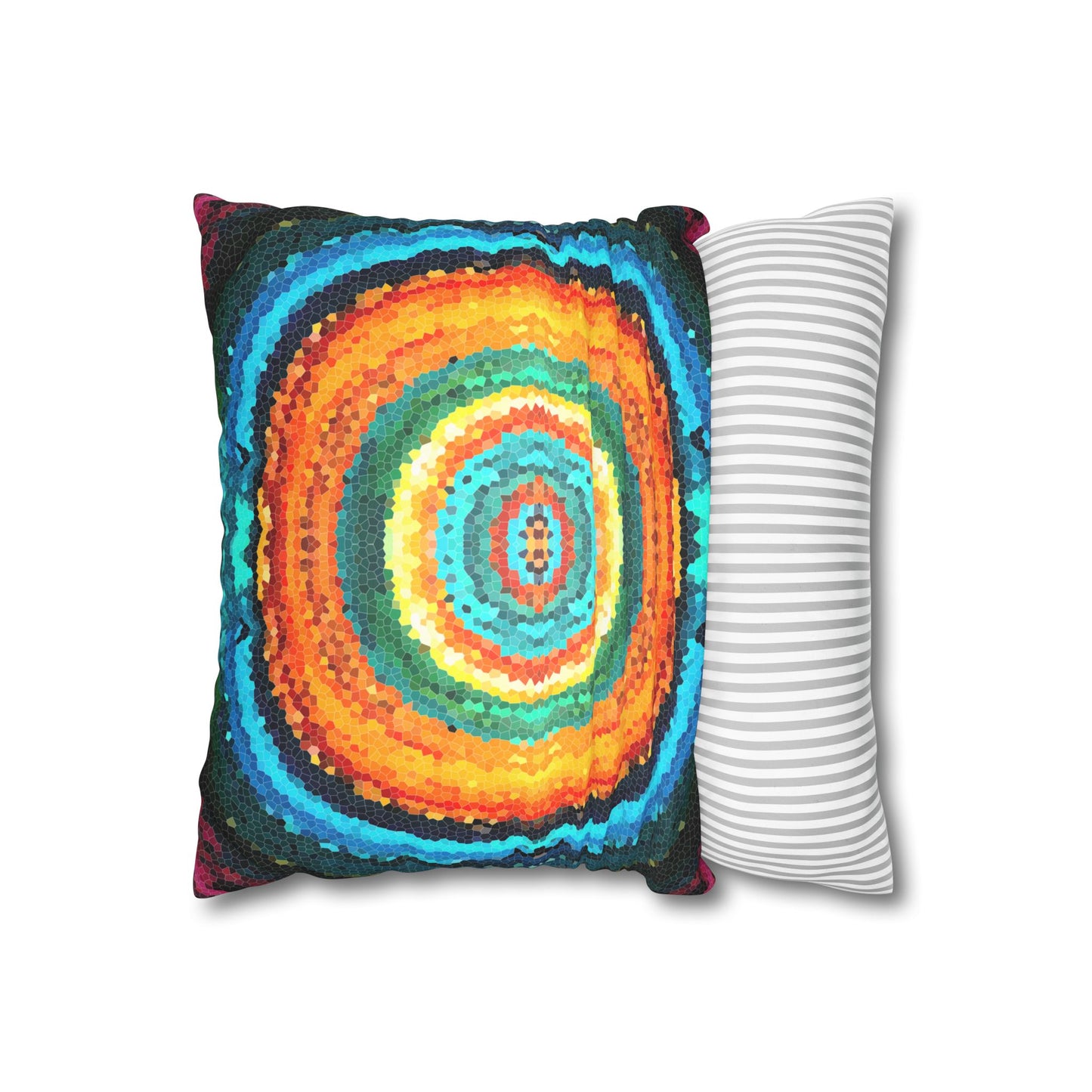 Pixel Mosaic Teal Orange Faux Suede Throw Pillow Case (multi sizes)