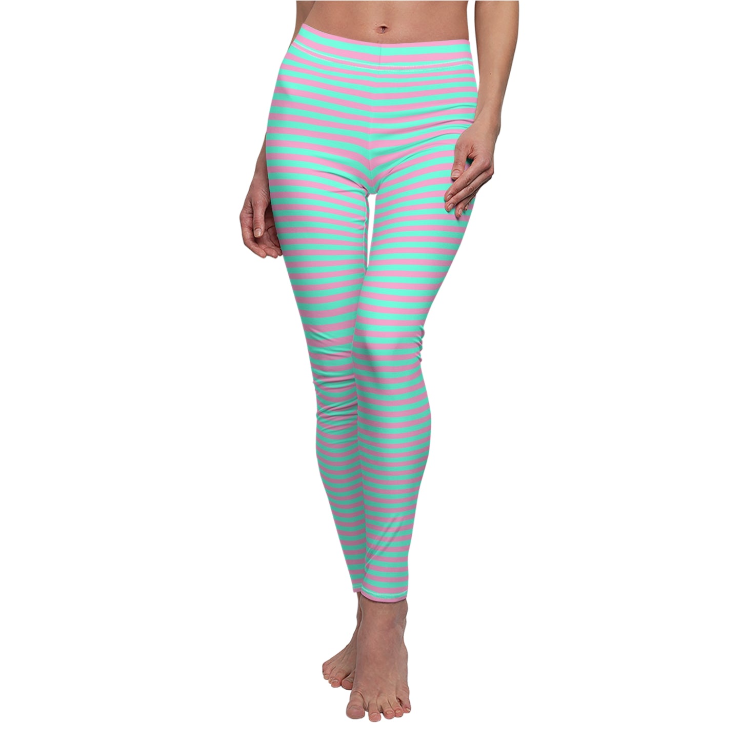 Pink + Teal Skinny Striped Women's Super Soft Leggings