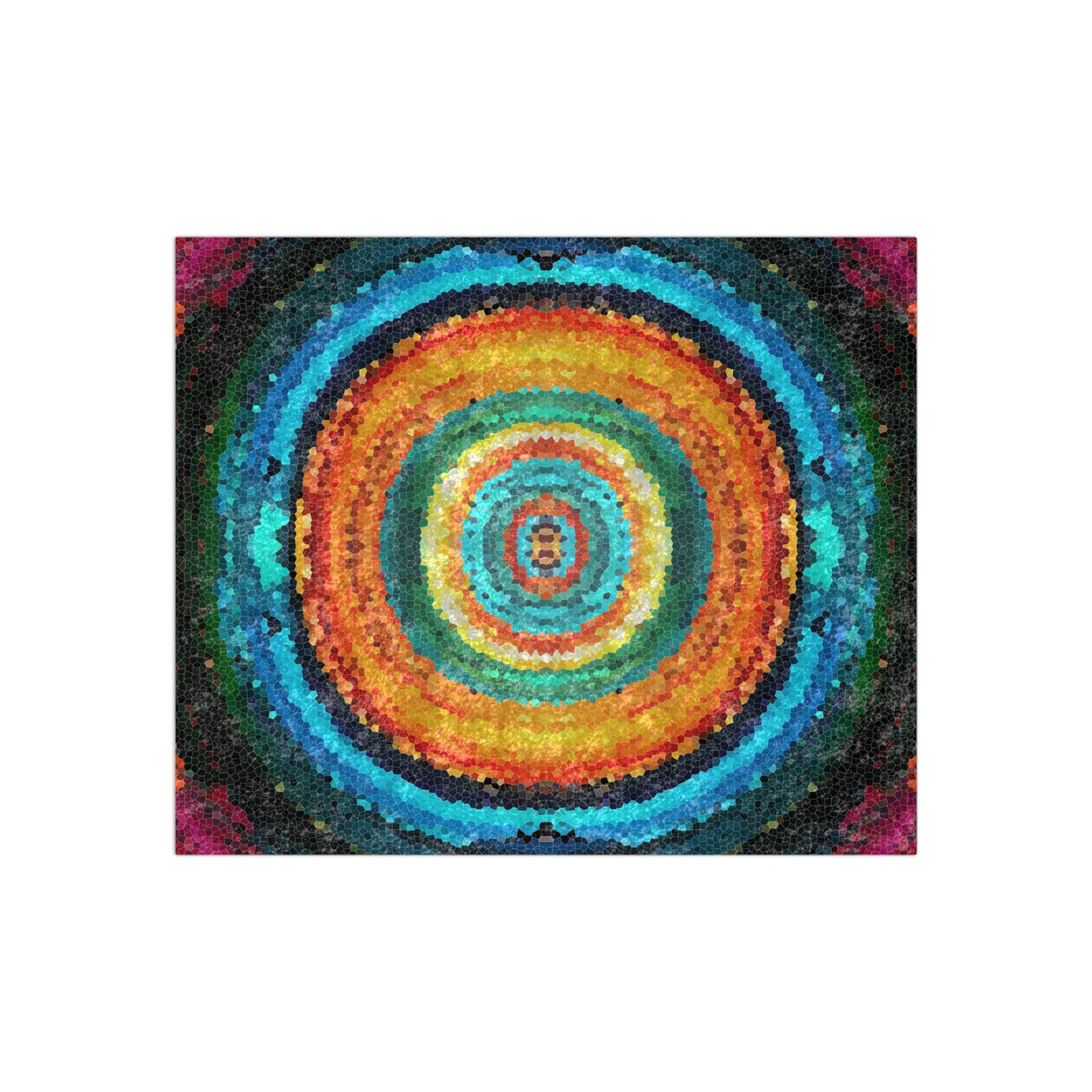 Pixel Mosaic Teal Orange Crushed Velvet Blanket