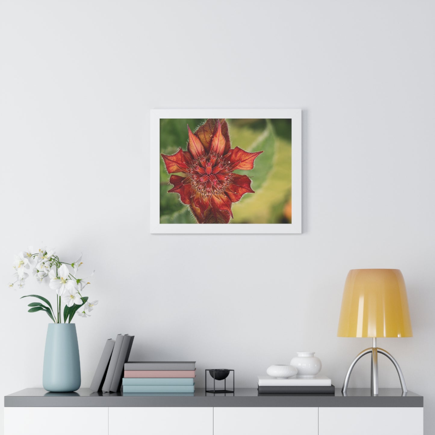 Fancy Red Bee Balm Flower Macro Framed Matte Print