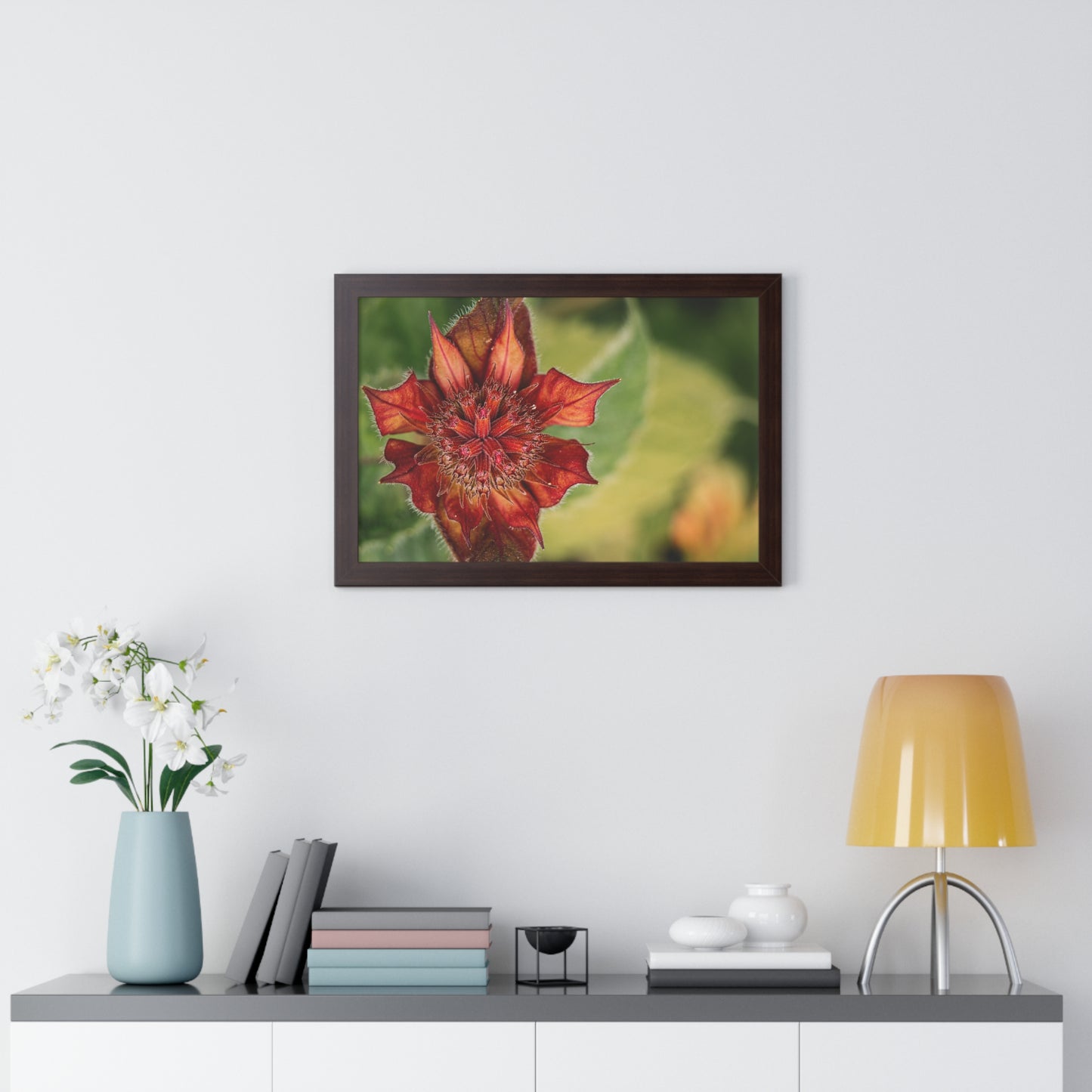 Fancy Red Bee Balm Flower Macro Framed Matte Print