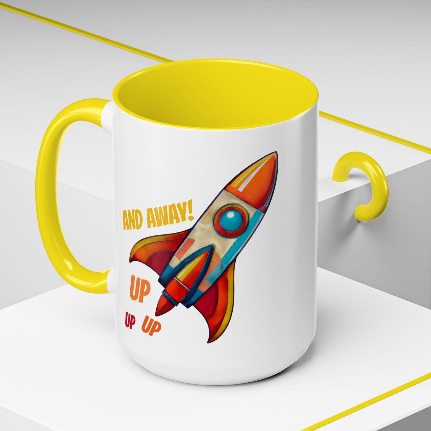 Rocket Ship Liftoff Colorful Ceramic Mug (11, 15oz)