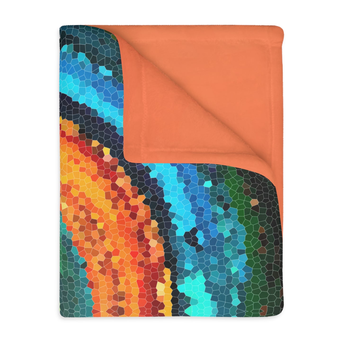 Pixel Mosaic Teal Orange Faux Mink Velveteen Blanket