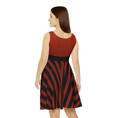 Earthy Red + Black Stripe Women's Skater Dress