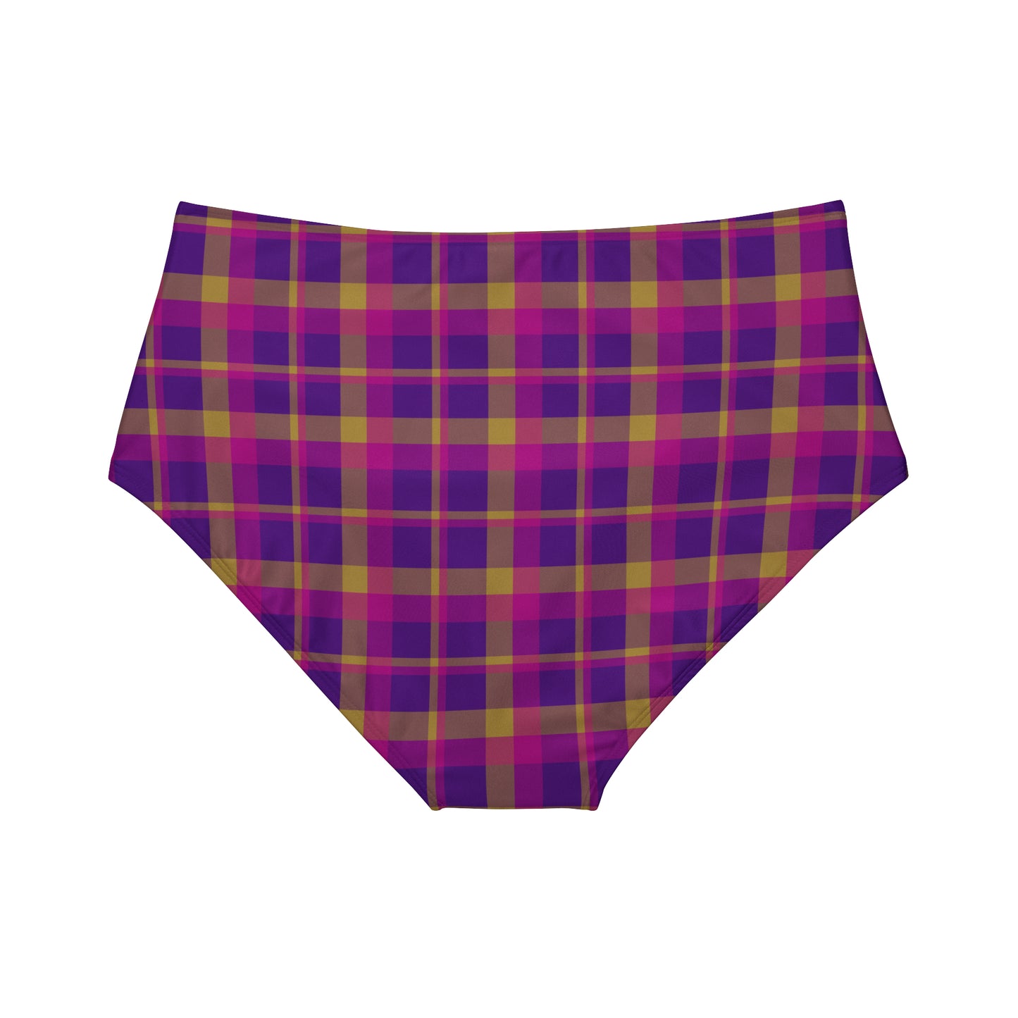 Yellow + Magenta Plaid Women's Full Coverage Bikini Bottom