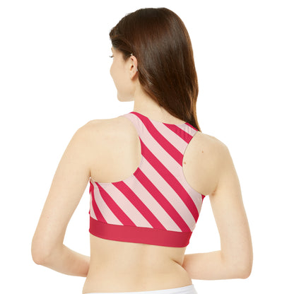 Diagonal Pink Stripes Women's Full-Coverage Bikini Top