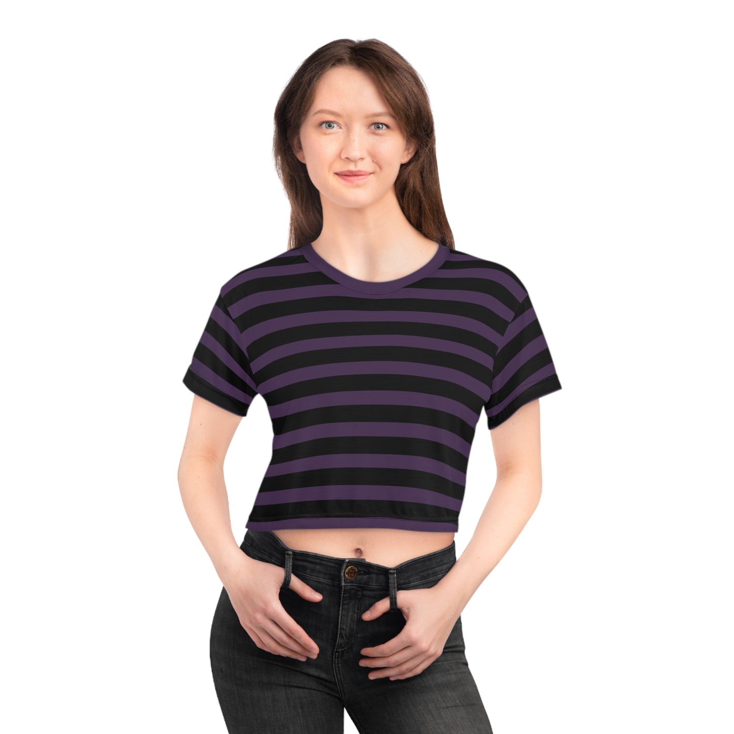 Purple + Black Stripes Cropped Tee