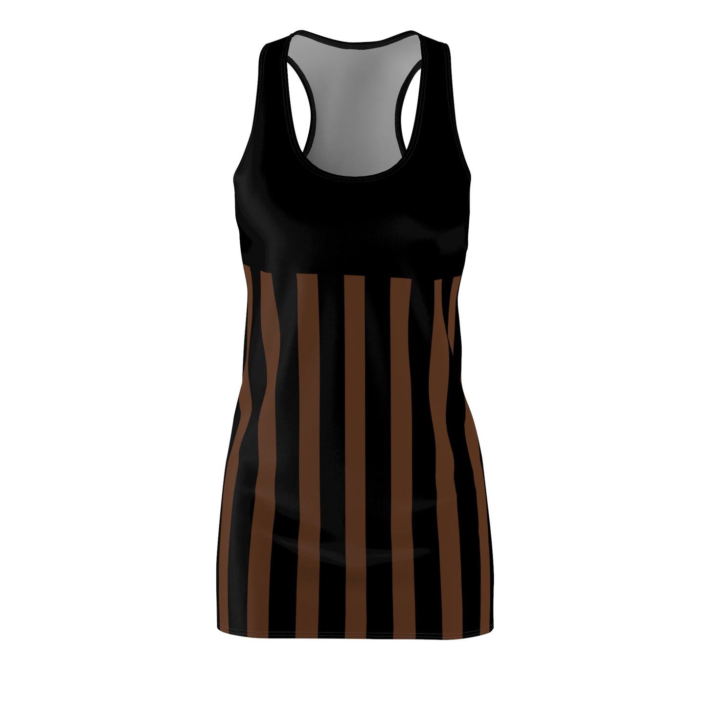 Brown + Black Striped Slinky Women's Racerback Dress