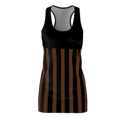 Brown + Black Striped Slinky Women's Racerback Dress