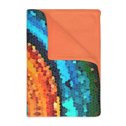 Pixel Mosaic Teal Orange Faux Mink Velveteen Blanket