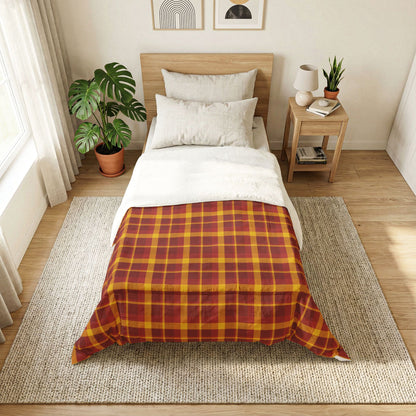 Gold + Red Plaid 100% Cotton Comforter