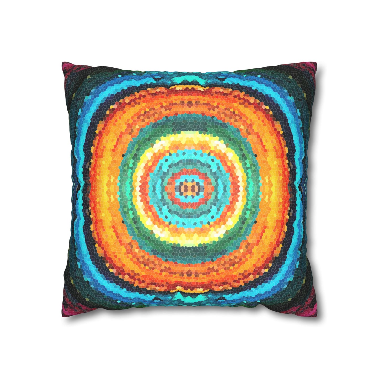 Pixel Mosaic Teal Orange Faux Suede Throw Pillow Case (multi sizes)