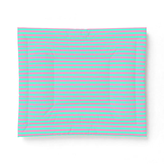 Pink + Teal Striped 100% Cotton Comforter
