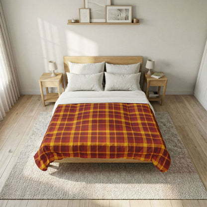 Gold + Red Plaid 100% Cotton Comforter