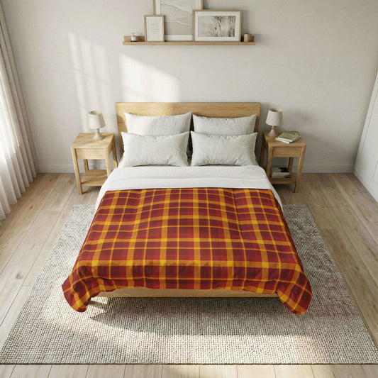 Gold + Red Plaid 100% Cotton Comforter