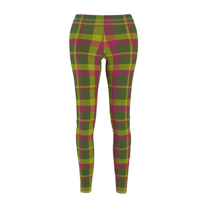 Muted Green + Pink Plaid Women's Extra Soft Brushed Suede Leggings