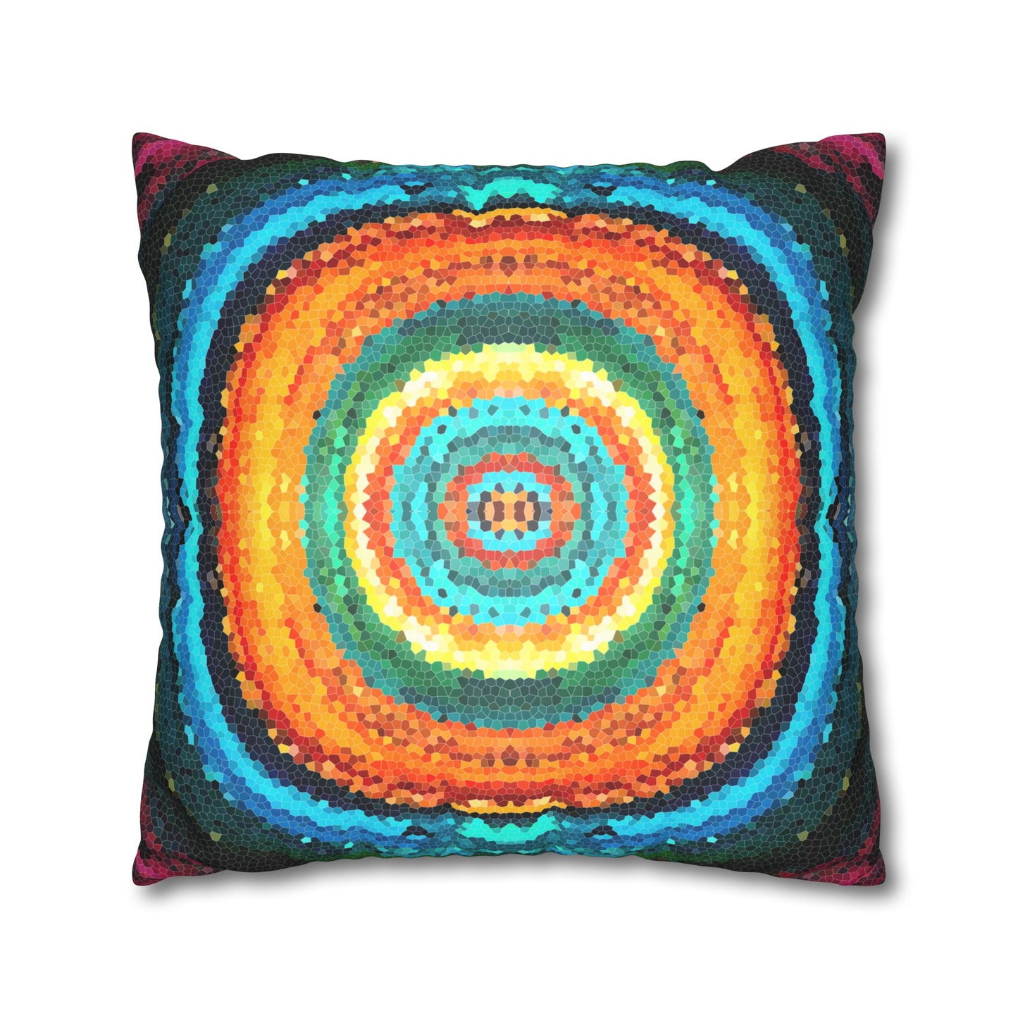 Pixel Mosaic Teal Orange Faux Suede Throw Pillow Case (multi sizes)