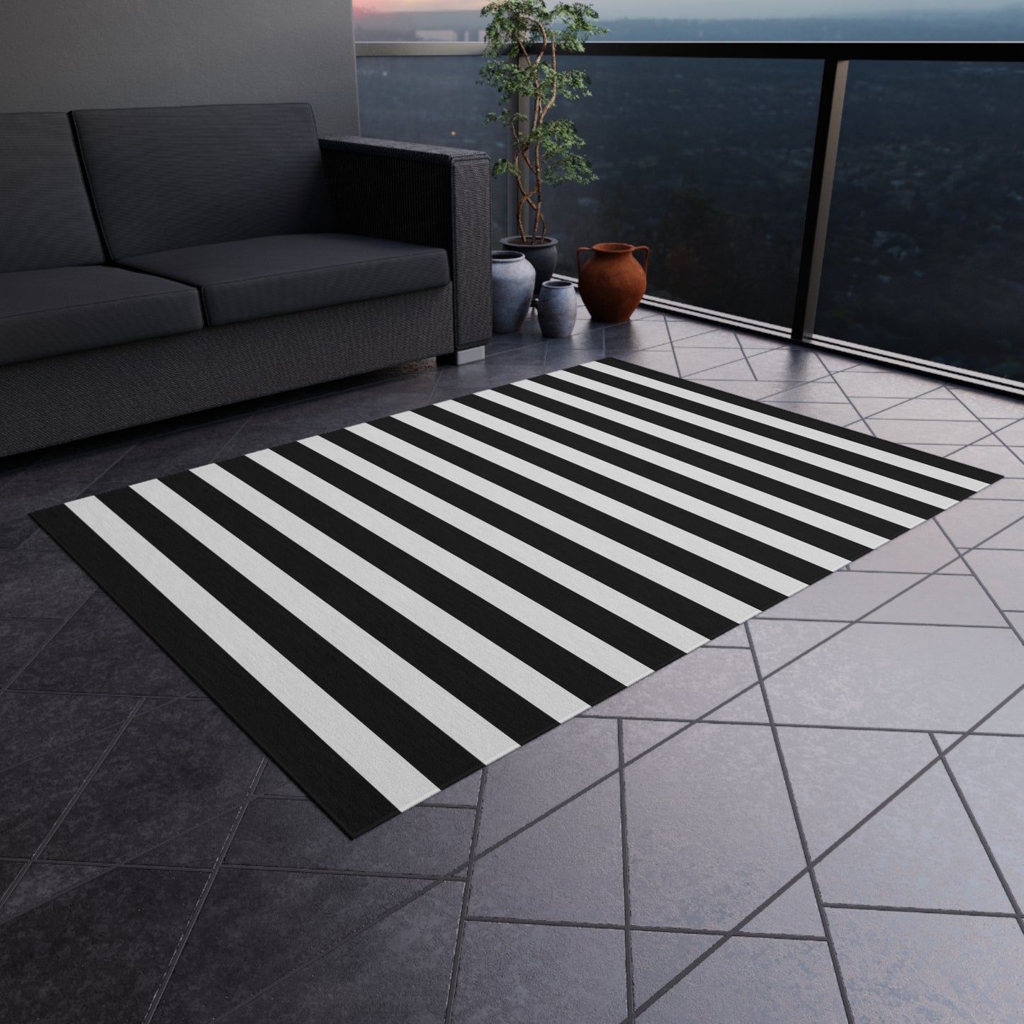 Black + White Striped Outdoor Rug