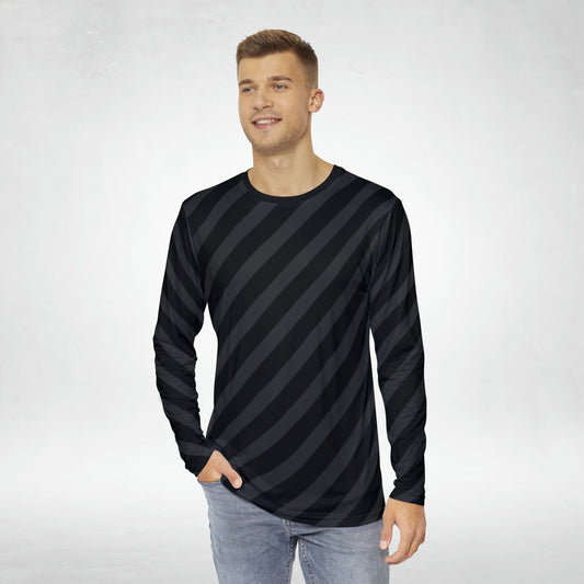 Black + Gray Diagonal Stripes Men's Long Sleeve Shirt