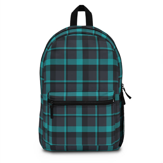 Muted Purple + Green Plaid Water-Resistant School Backpack