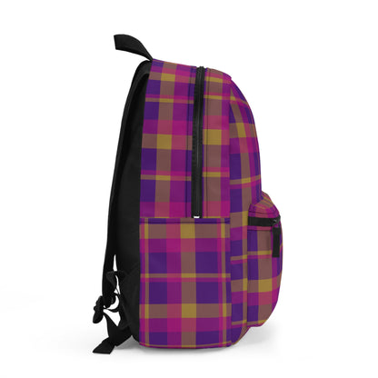 Yellow + Magenta Plaid Water-Resistant School Backpack