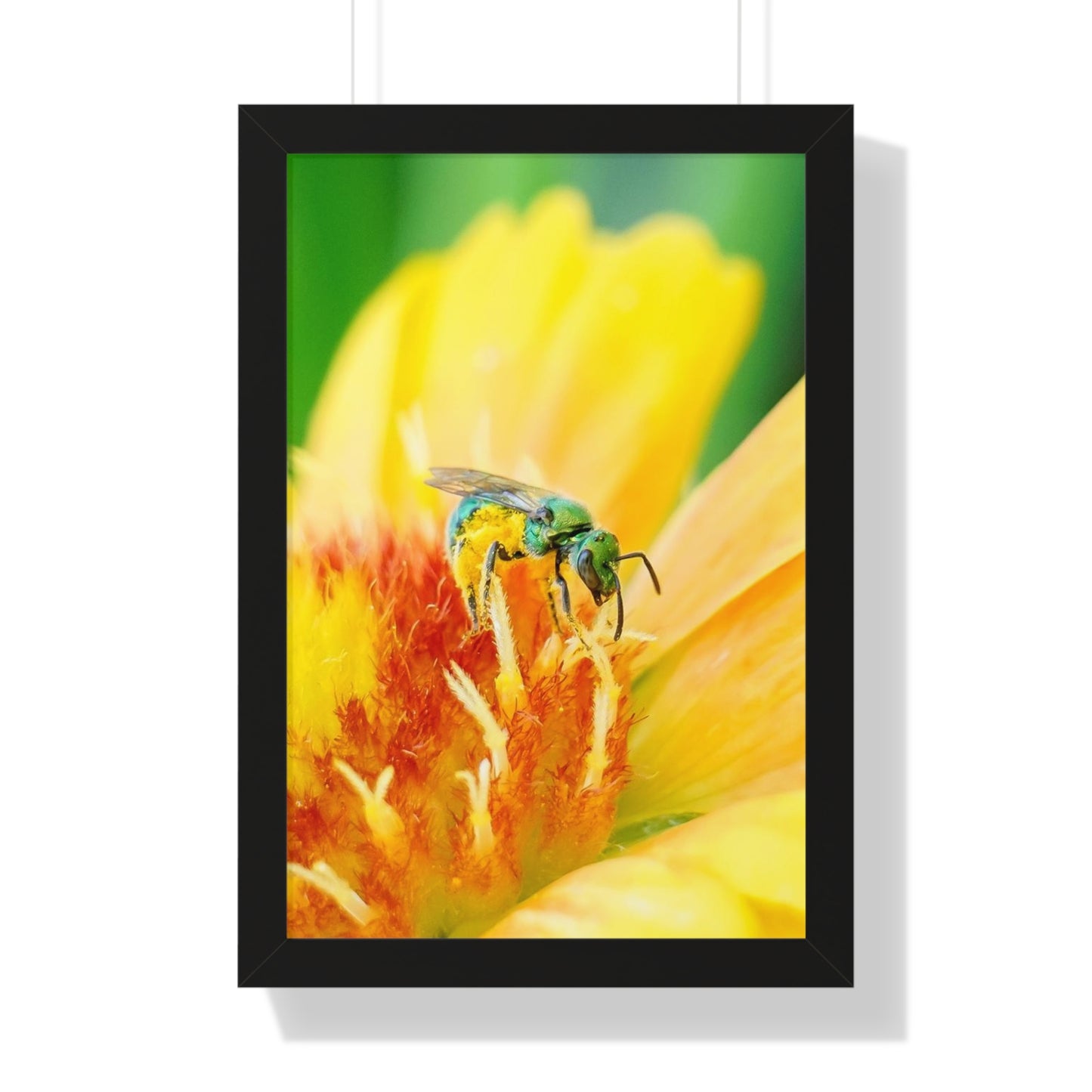 Metallic Green Bee Framed Matte Print