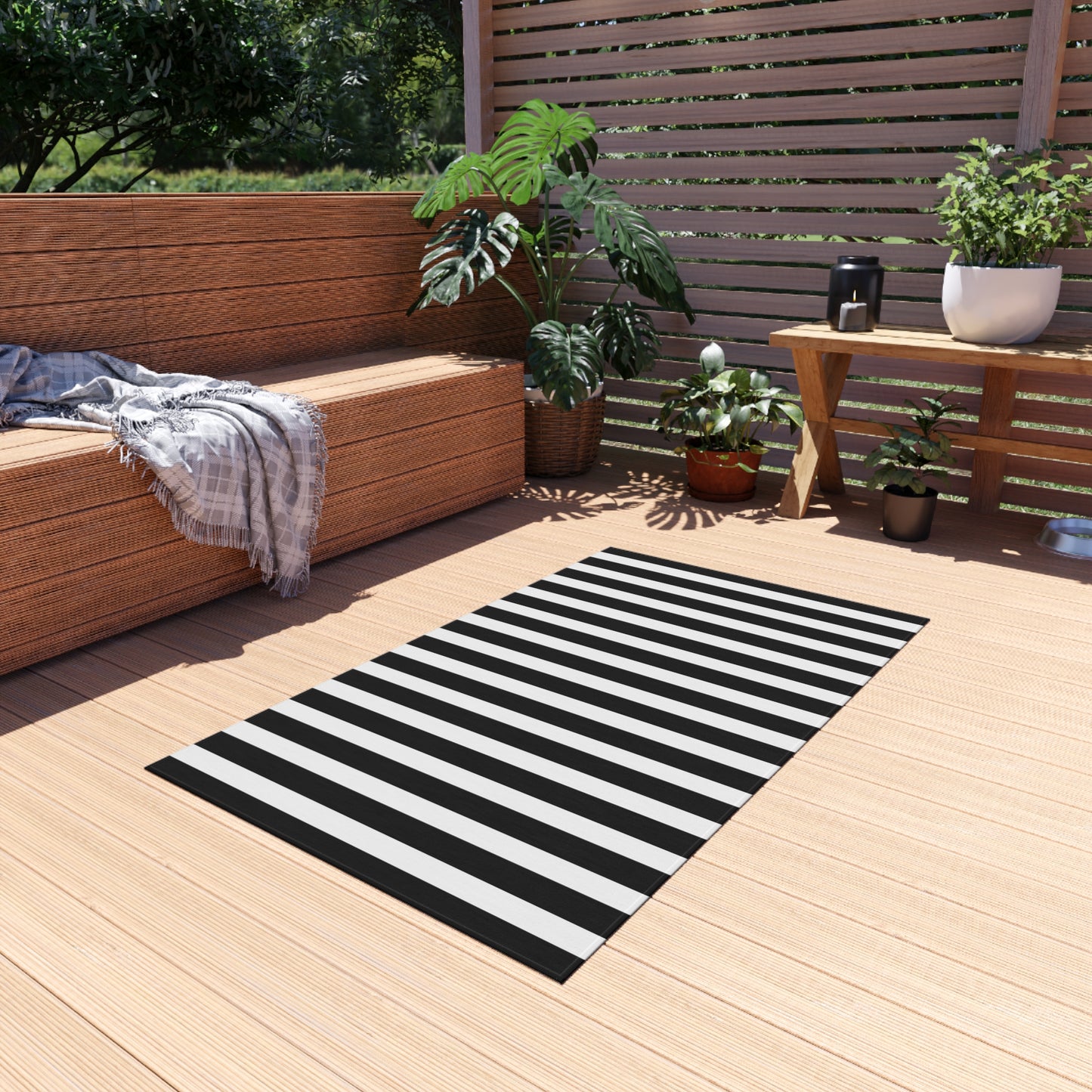 Black + White Striped Outdoor Rug