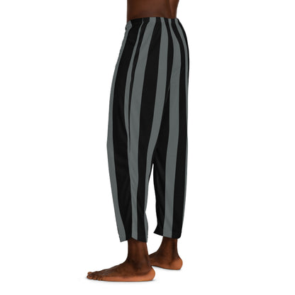 Gray & Black Vertical Striped Men's Pajama Pants