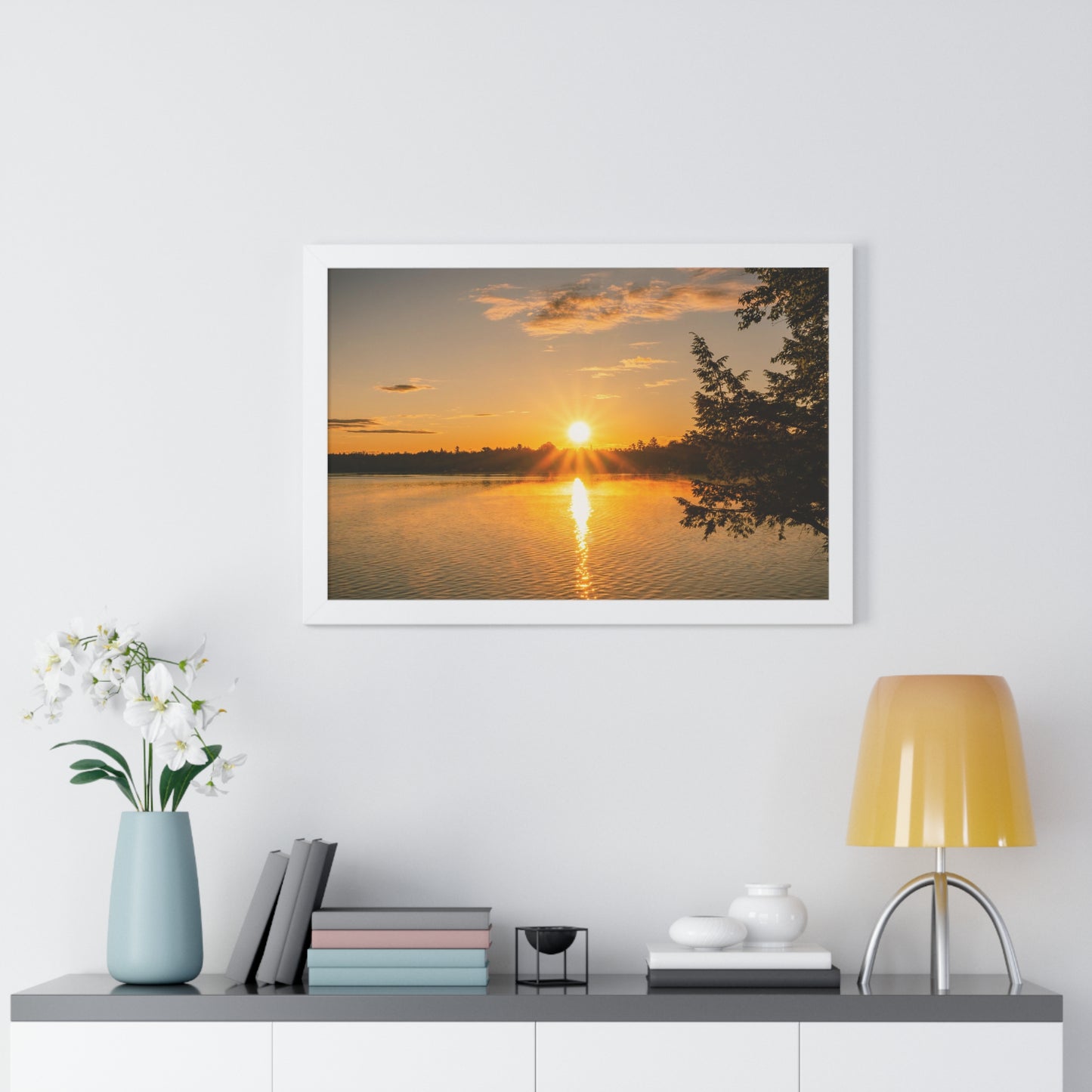 Summer Sunrise Over A Maine Lake Framed Matte Print