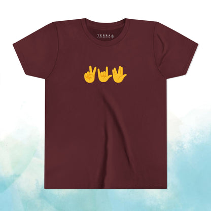 Peace, Love, Live Long Emoji Short Sleeve Kids' T-Shirt (multicolors)