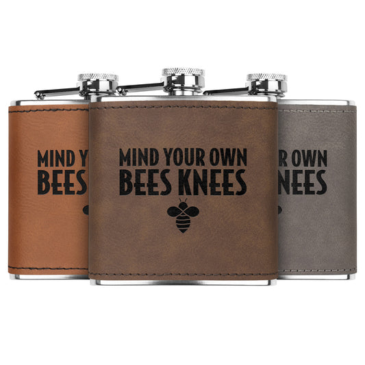 Mind Your Own Bees Knees Leather-Wrapped Stainless Steel Flask